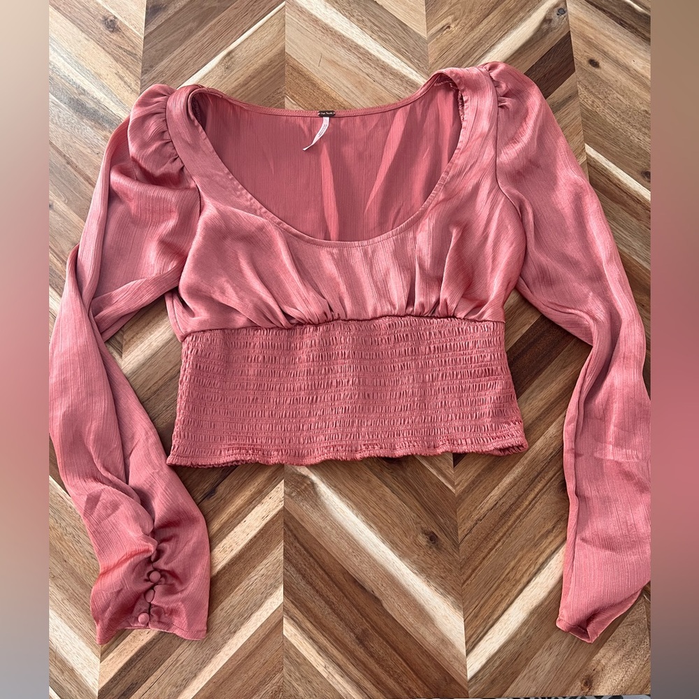 FREE‎ PEOPLE CROPPED LONG SLEEVE BLOUSE TOP